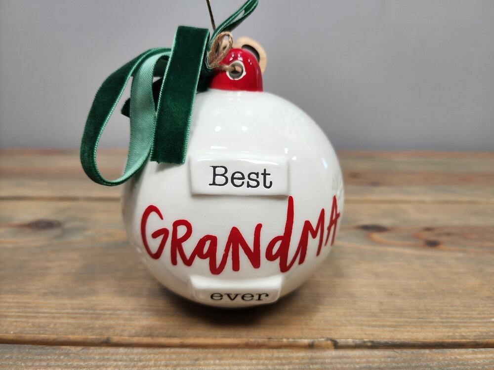 Mud Pie Ceramic Christmas Tree Ornament Best Grandma Ever Red Cursive